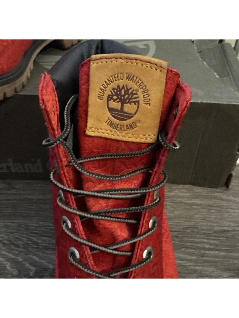 Timberland Red Embossed Patch Fabric Logo Waterproof Boots Size 12/ EU 46